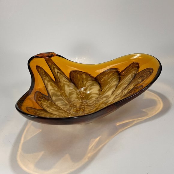 Princess House Centerpiece Sculpted Amber Stretched Art Glass Venetian Retro